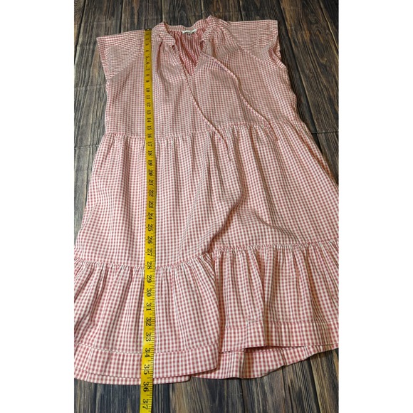 Tyler Boe Dress Womens M Red White Gingham Tiered Ruffle Tie Neck - Picture 3 of 13